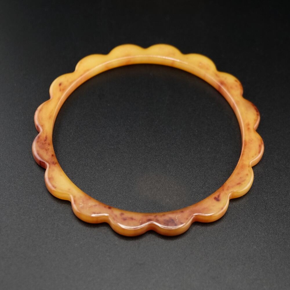 Vintage Bakelite Spacer Bracelet Butterscotch Swirl Scalloped Bangle Thin Tested